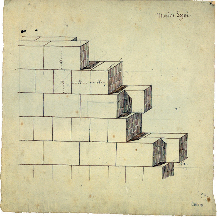 Fig.10 : Particolare costruttivo delle mura in opera quadrata di tufo a Segni in un disegno di H. Labrouste.