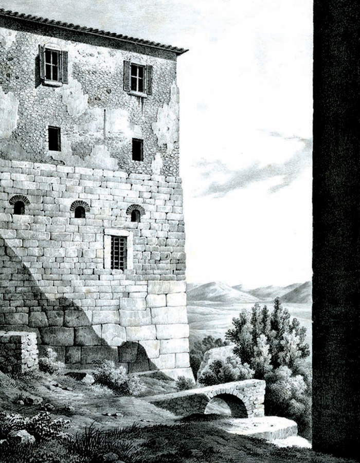 Fig.9 : La veduta dell’acropoli di Ferentino di Edward Dodwell, con la corretta restituzione delle caratteristiche tecniche della struttura (collezione e foto D. Baldassarre).