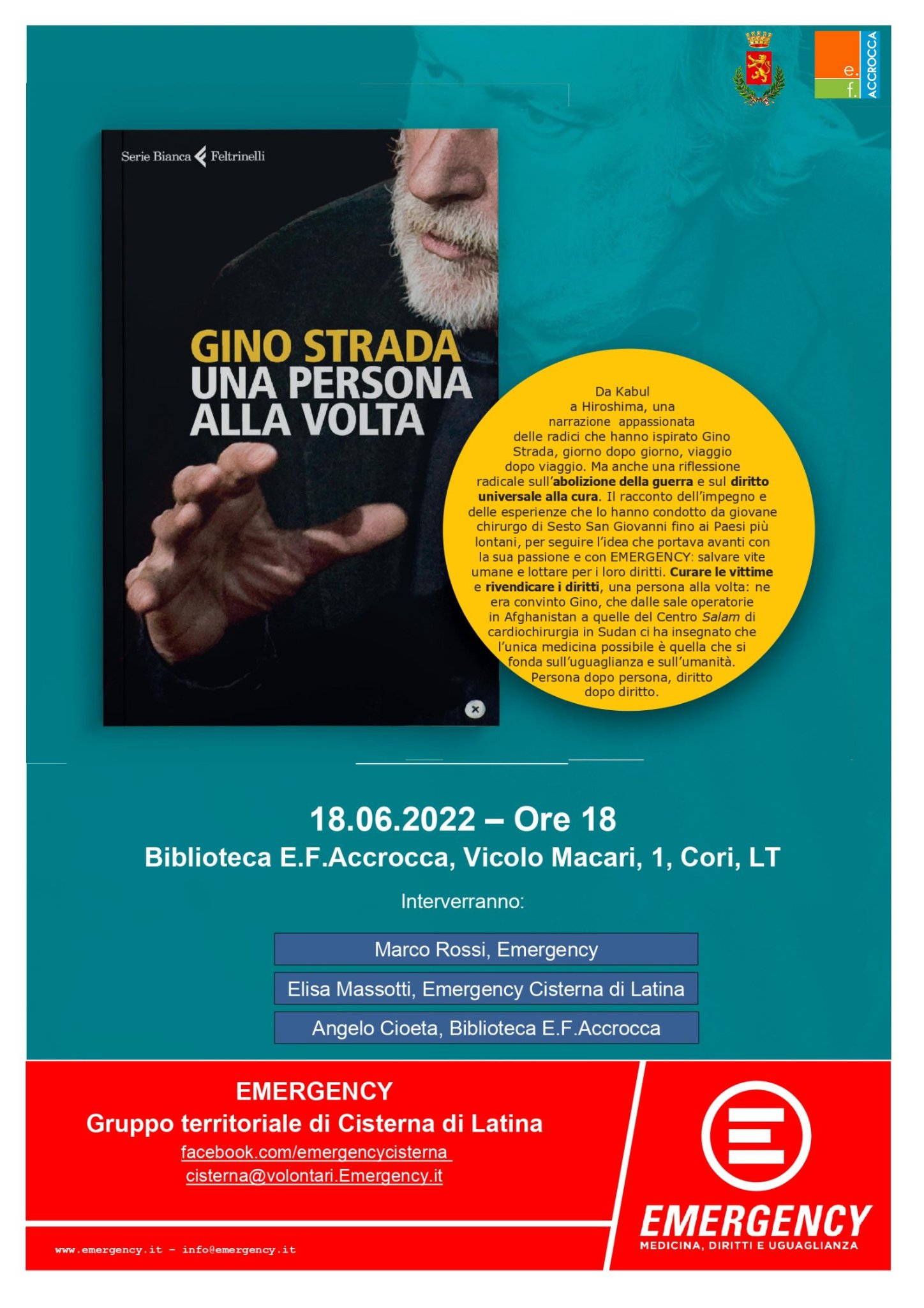 Cori: Presentazione del libro "Una persona alla volta" @ Biblioteca Elio Filippo Acrocca