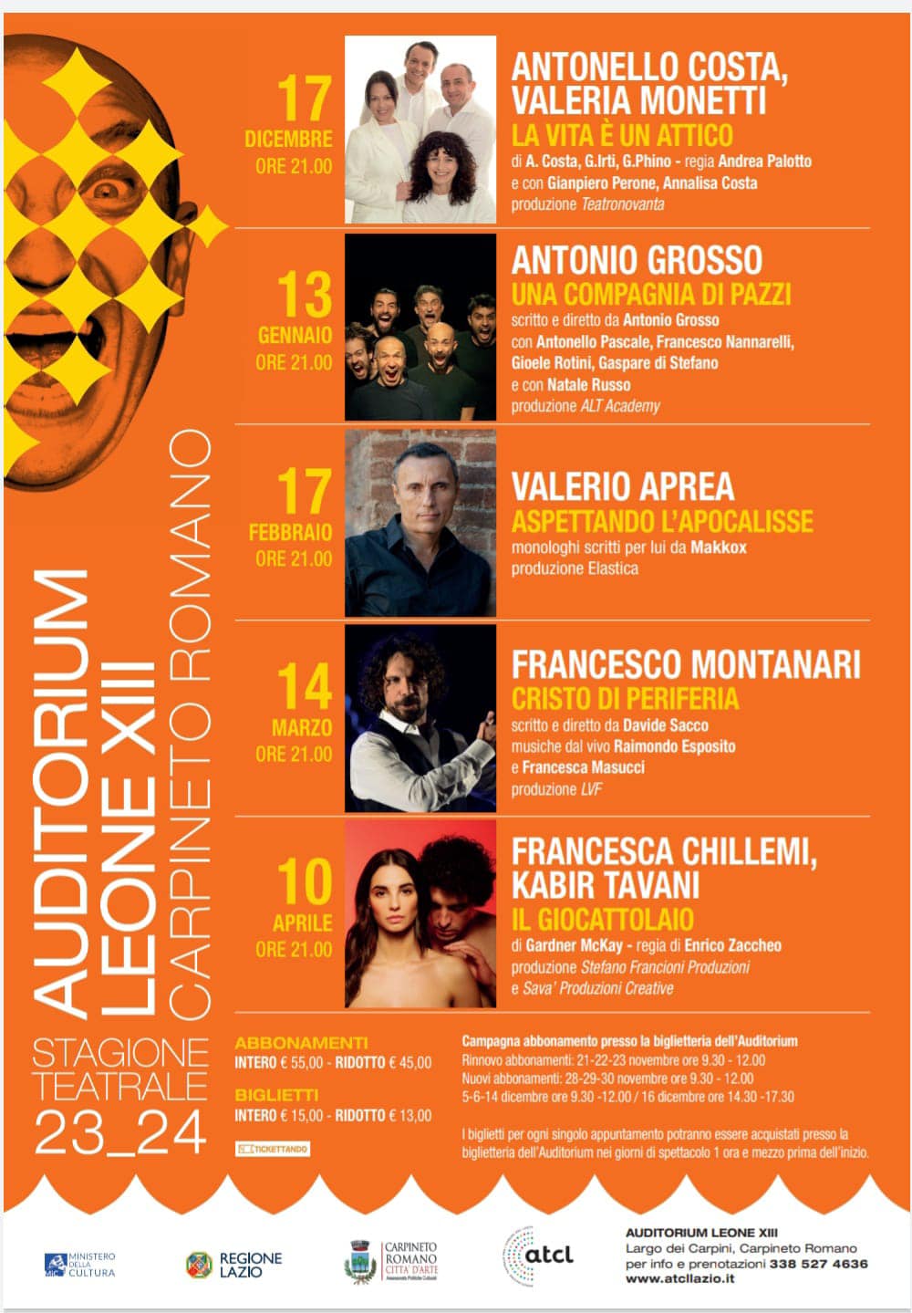 CARPINETO ROMANO: STAGIONE TEATRALE 2023-2024 @ Auditorium Leone XIII