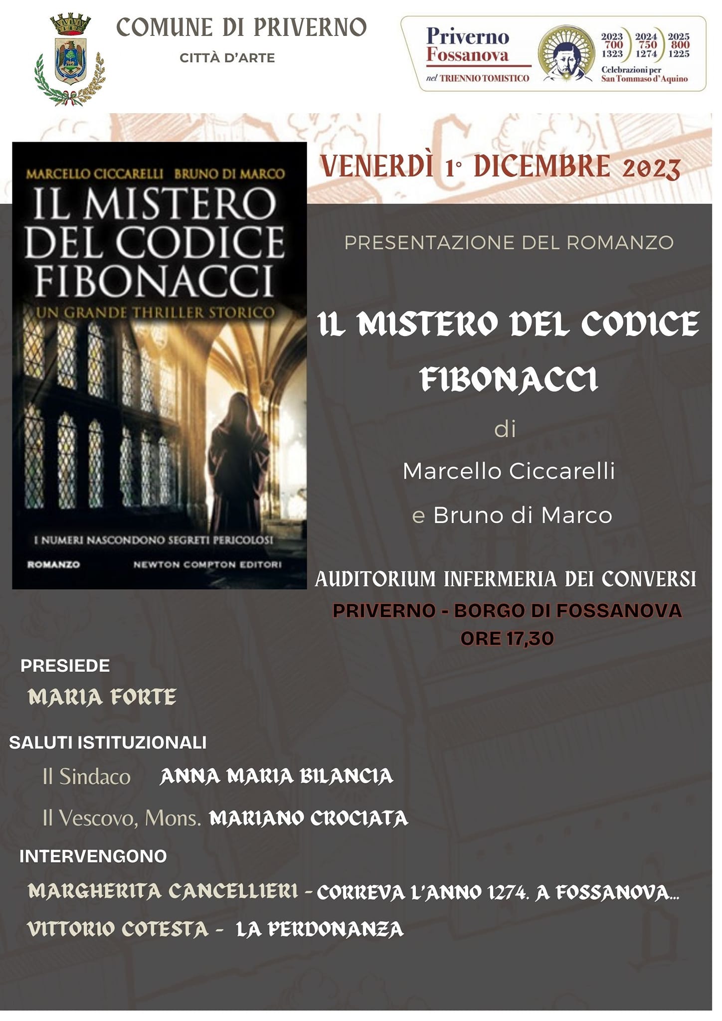 Priverno: presentazione libro "Il Mistero del Codice Fibonacci" @ Priverno - Borgo di Fossanova