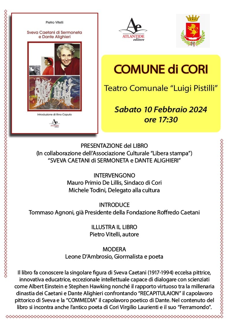 Cori, presentazione del libro: Sveva Caetani di Sermoneta e Dante Alighieri @ Teatro comunale Luigi Pistilli