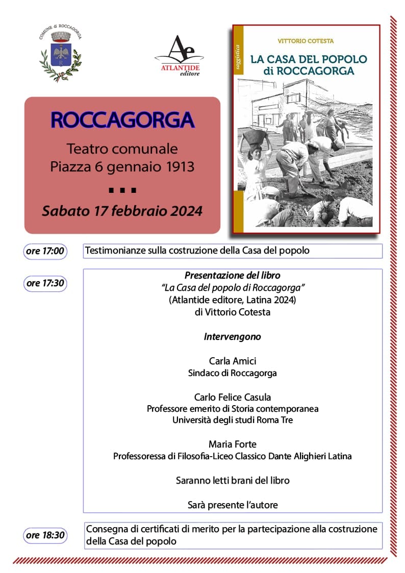 Roccagorga: Presentazione del libro "La casa del popolo di Roccagorga" @ Teatro Comunale