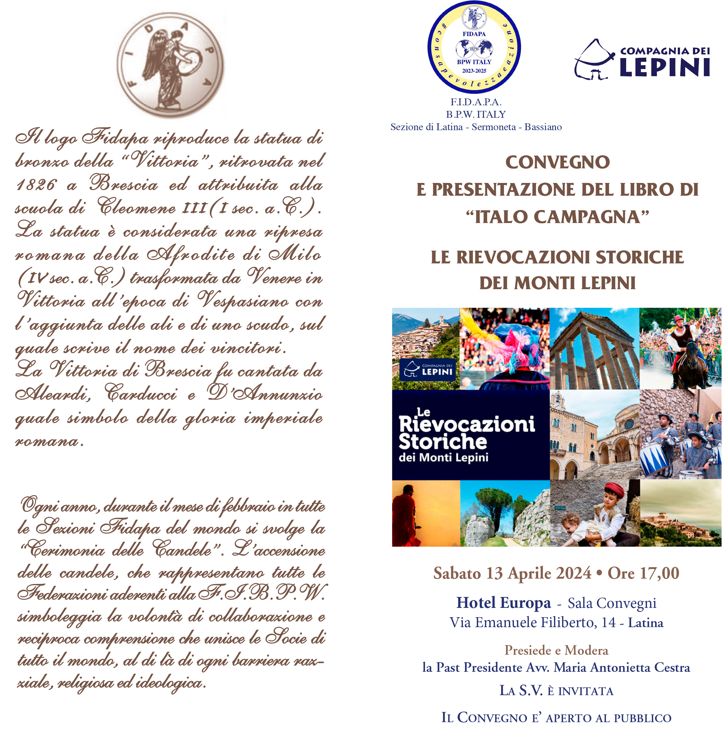 Latina: Presentazione Libro "Le Rievocazioni Storiche" di Italo Campagna @ Hotel Europa - Sala Convegni